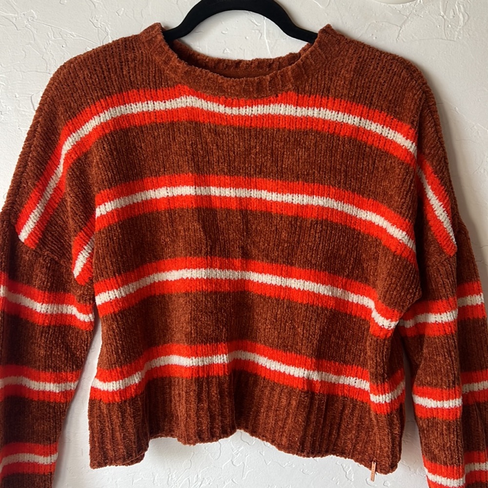 XS Volcom orange brown striped sweater